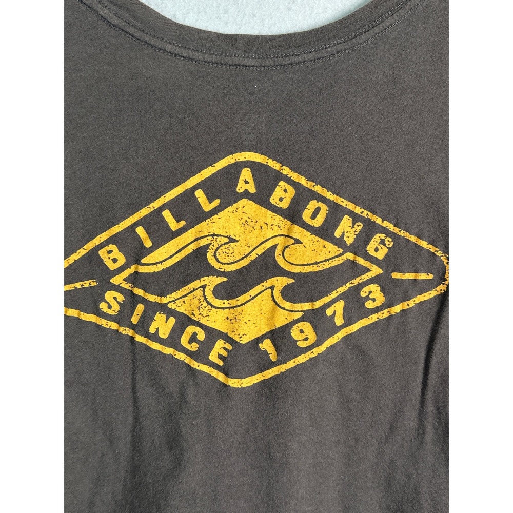 Billabong Womens Cropped Graphic T-Shirt Charcoal Grey Yellow Logo Size M